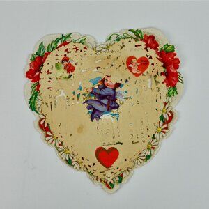 Antique Heart Paper Lace Valentine's Day Card Floral